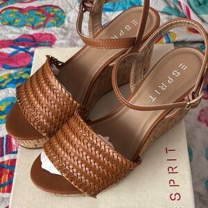 Esprit Brown Wedge Sandals with Woven Design